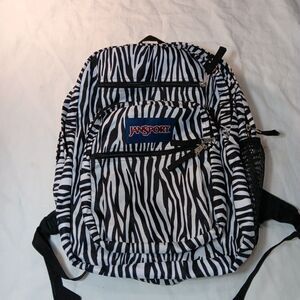 JanSport Big Student Black White Zebra Stripe Backpack Book Bag 17x15''